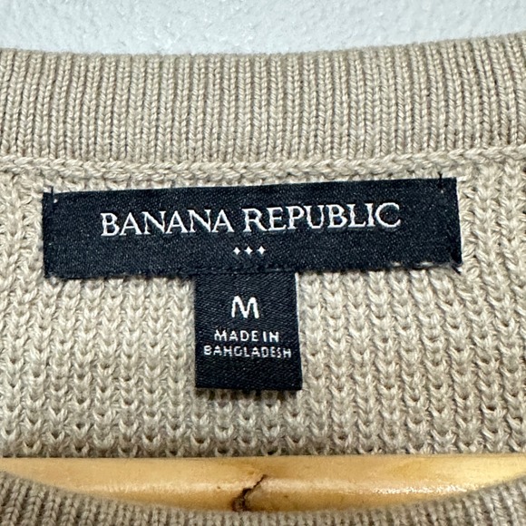 Banana Republic Honeycomb Crew Neck Sweater Mens M Tan Slim Fit Midweight Cotton - Picture 7 of 11